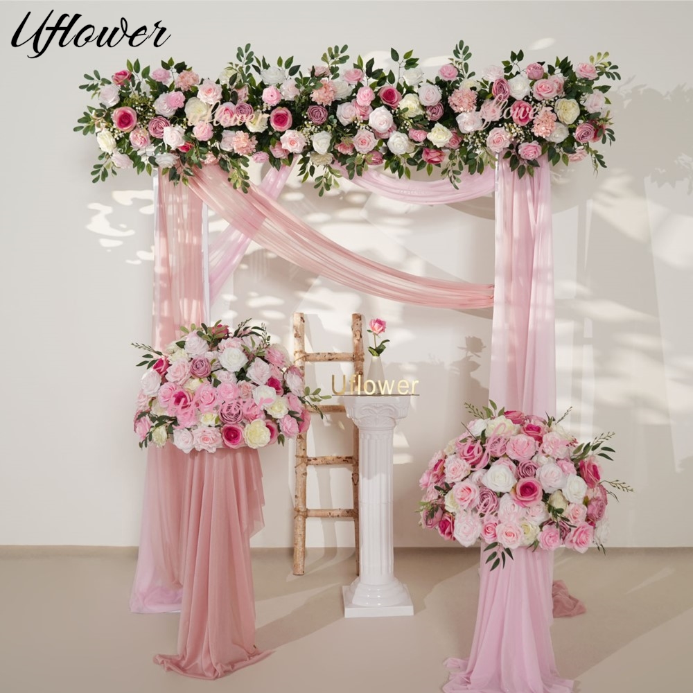 Flower Wall Panel - Uflower Pink Rose Greenery Hanging Flower