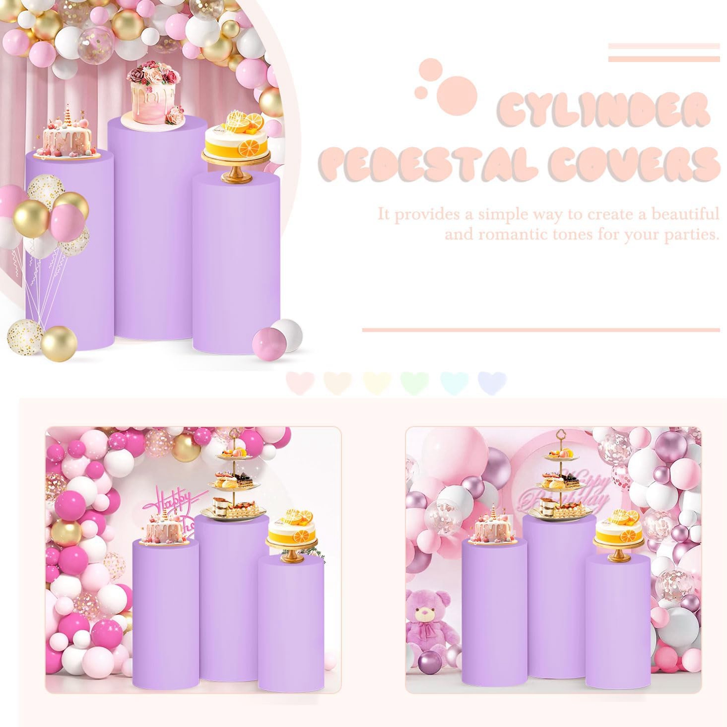 Yeele Purple Cylinder Stand Co - огляд і ціна Dessert Table Backdrop