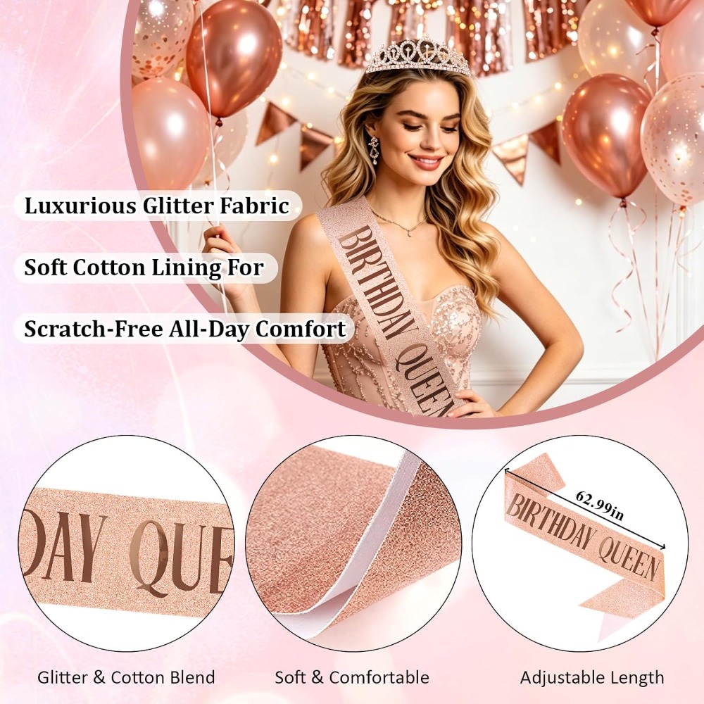 Rose Gold Birthday Queen Sash  - огляд і ціна Birthday Sash Glitter