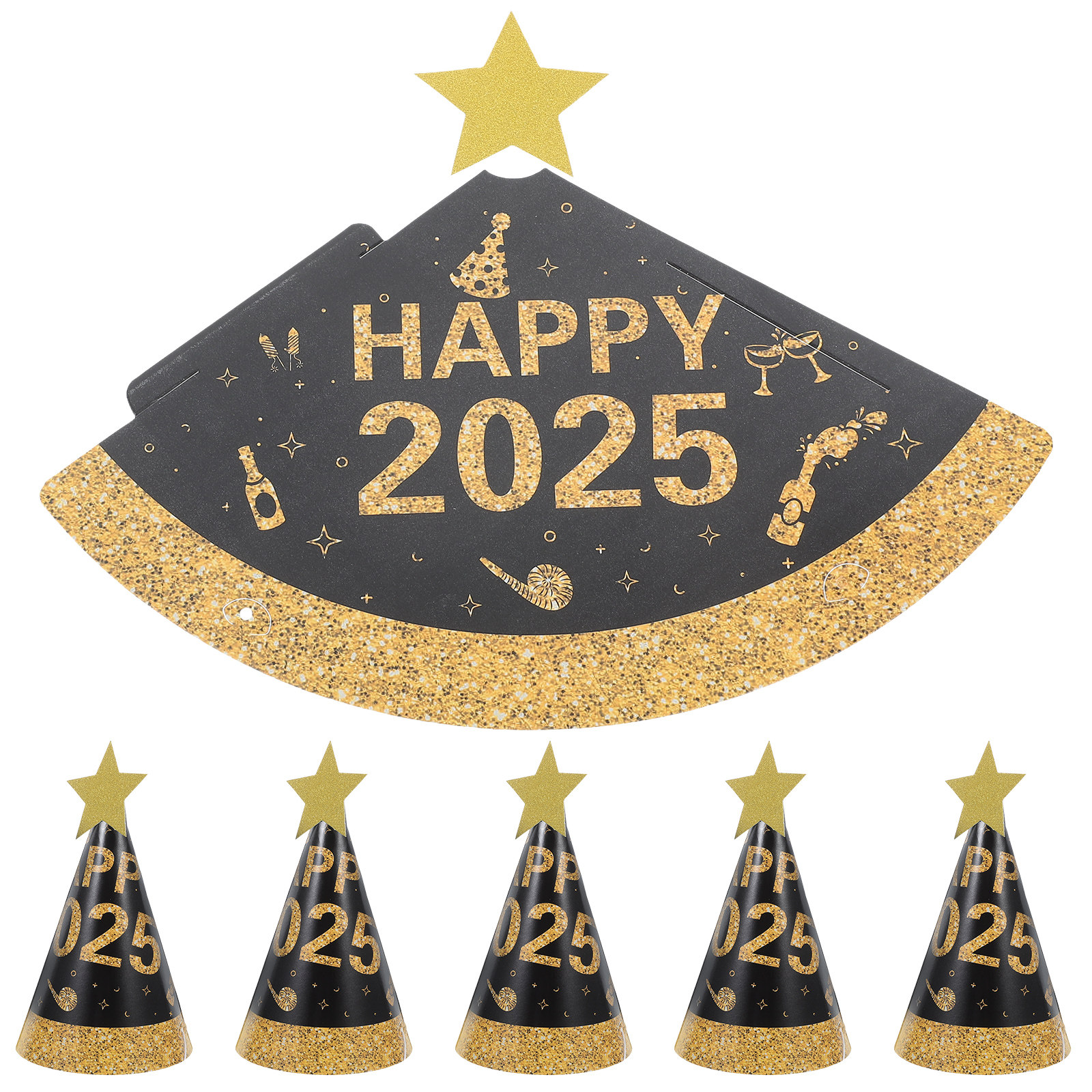 6Pcs Black Gold Paper Cone Hat - огляд і ціна Party Hat Cone
