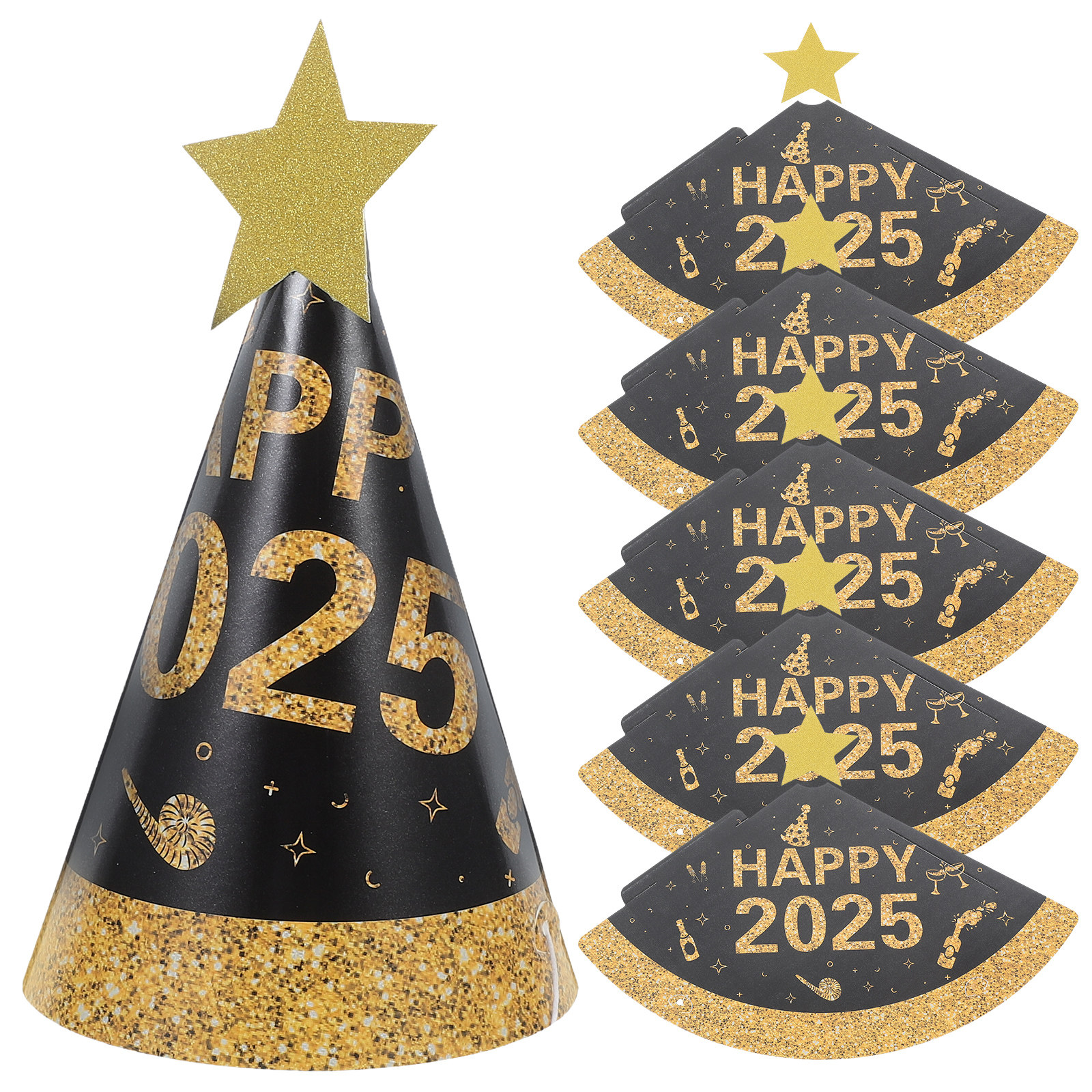 6Pcs Black Gold Paper Cone Hat - огляд і ціна Party Hat Cone